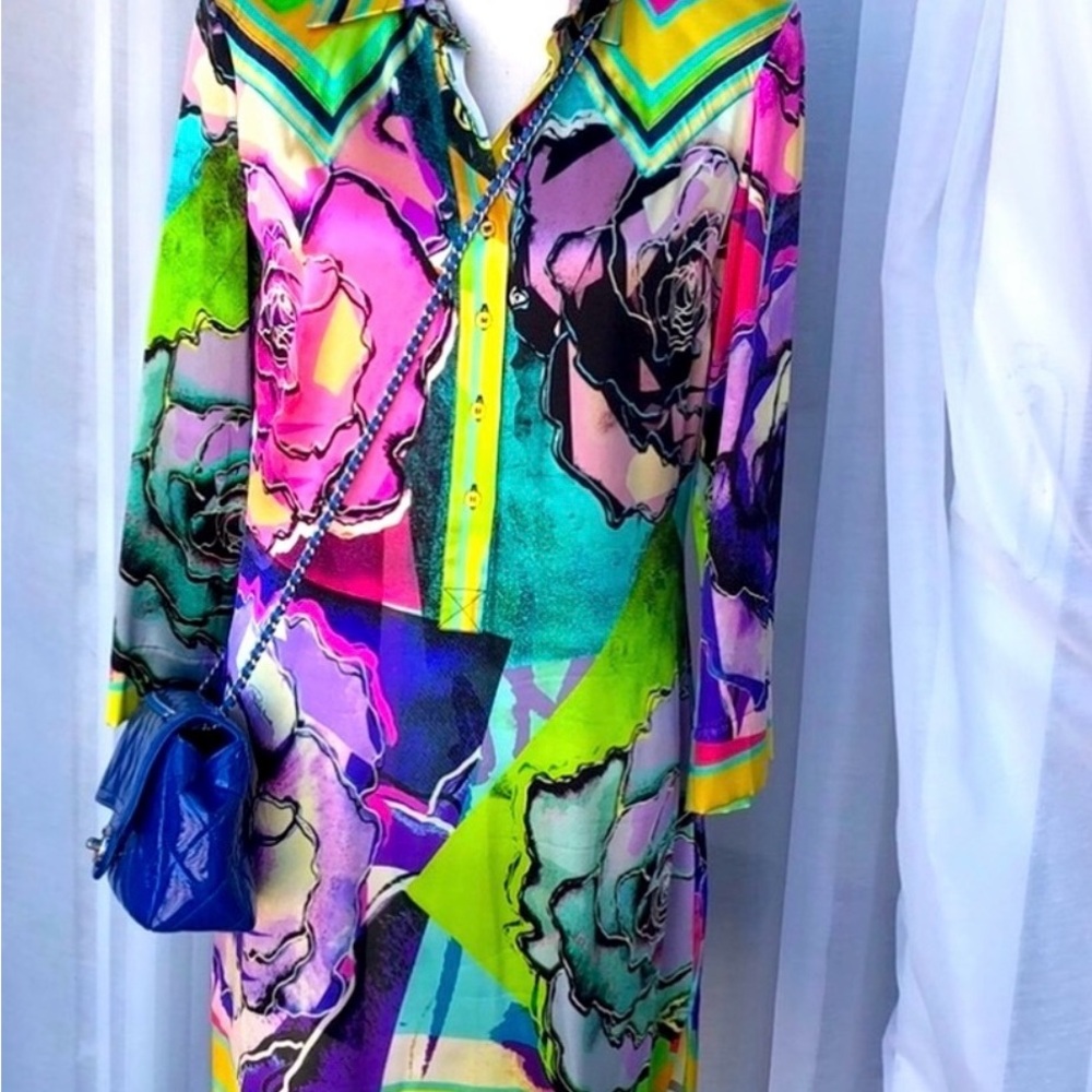 Roberto Cavalli Multicolor Long Sleeve Silk Dress